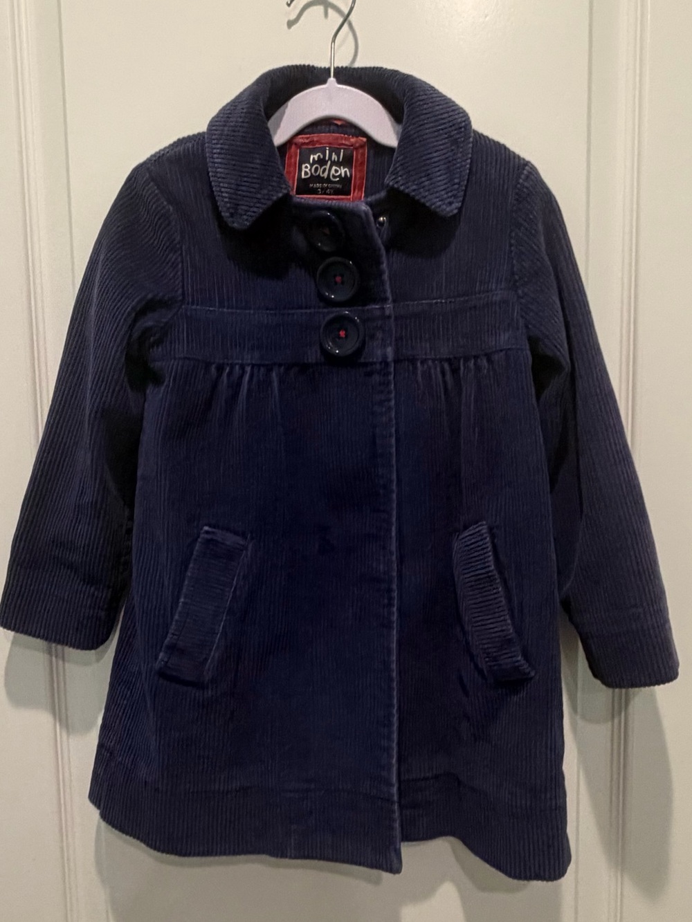 Mini Boden Girl’s Lined Navy Corduroy Jacket Adorable Giant Buttons Size 3-4 Yrs